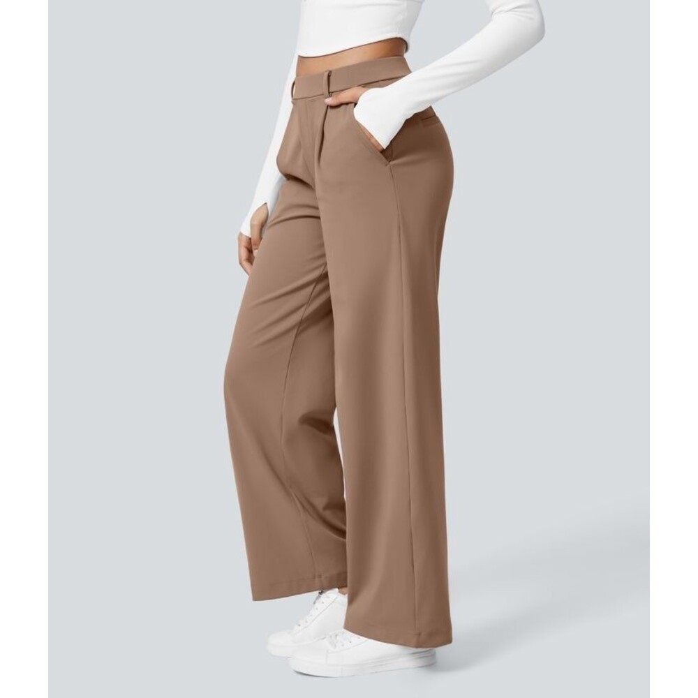Halara Tan Burro Flex High Waisted Straight Leg Pocket Travel Work Pants Small